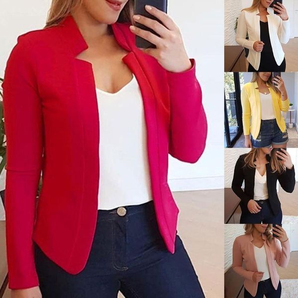 

women blazer thin long sleeve blazer solid color office lady suit coat aic881, White;black
