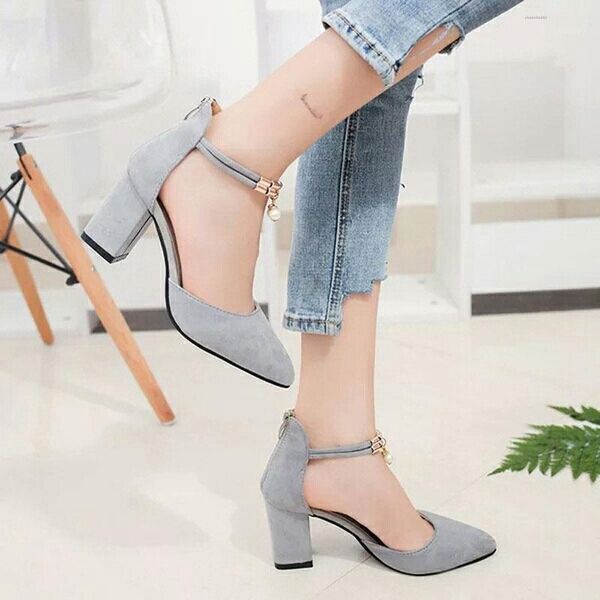 

women high heels thick with rough heels new fashion women shoes platform buckle with pointed toe pumps sandals1, Black