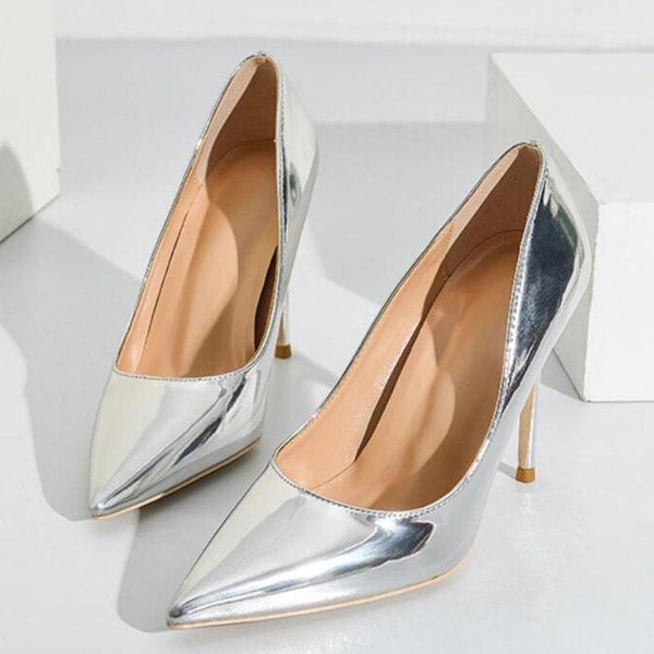 

night club woman japanned leather pumps pointed toe pompes plus size 34-45 gold/silver 10cm stiletto high heels shoes women1, Black