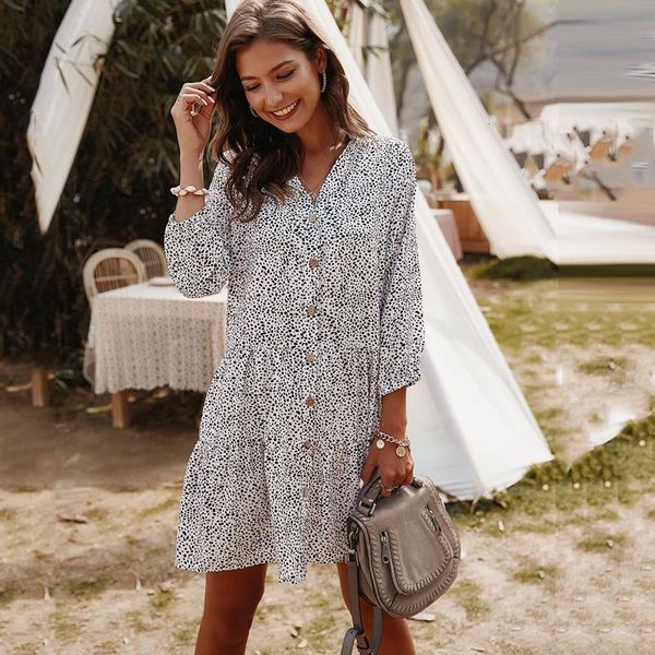 

floral dress causal loose white letter short mini dresses three quarter sleeve spring 2021 summer black trendy clothes for women free, Black;gray