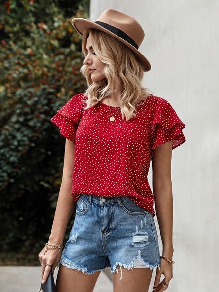 

polka dot butterfly sleeve blouse q5xp#, White