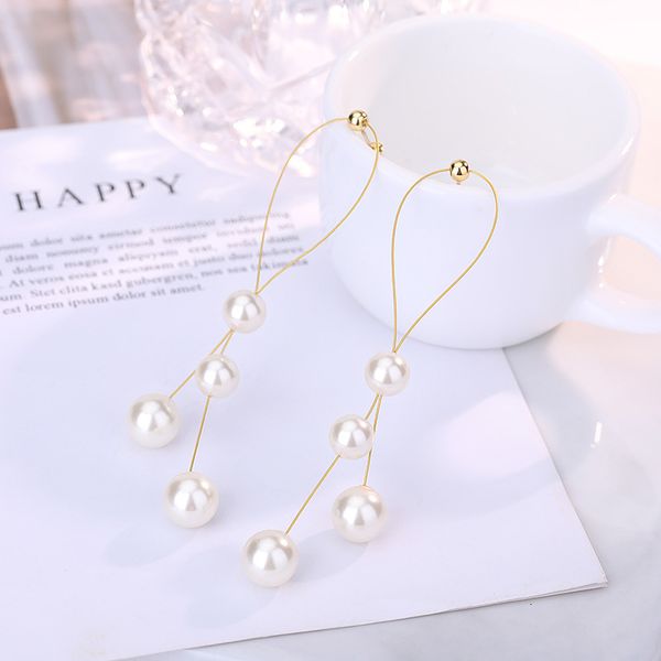 

korean creative pearl online women's long red temperament earrings, Silver