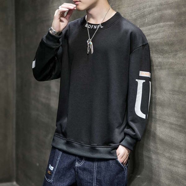 

sleeve autumn round trend loose neck long sports casual bottoming shirt student men's sweater, Gray