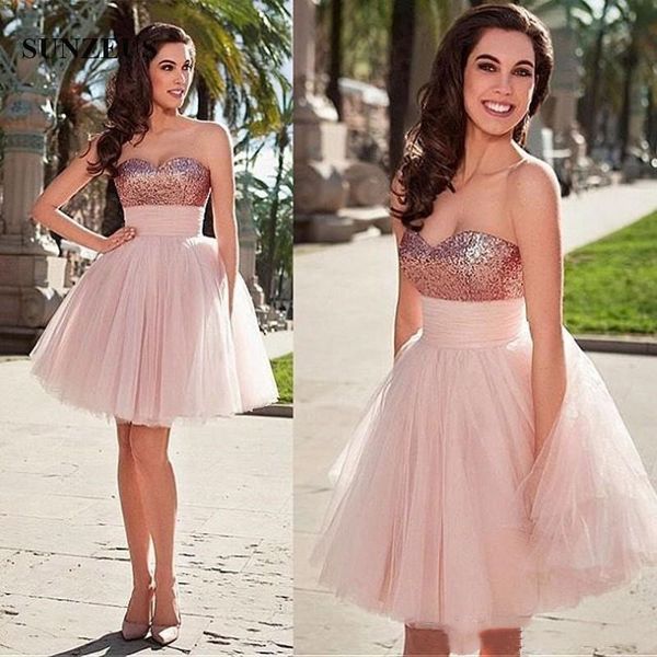 

sequins sweetheart homecoming dresses empire waist tulle short prom party gowns a line maid of honor vestidos de fiesta, Blue;pink