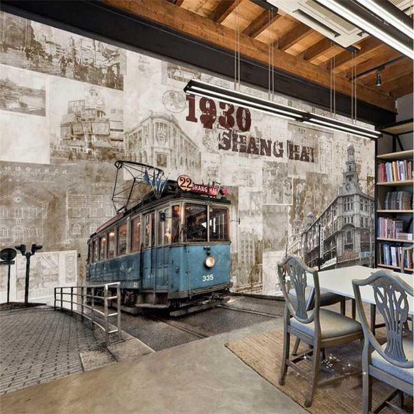 

wallpapers wellyu3d custom wallpaper old shanghai retro building tram tv background wall home decor living room bedroom mural 3d wallpaper1