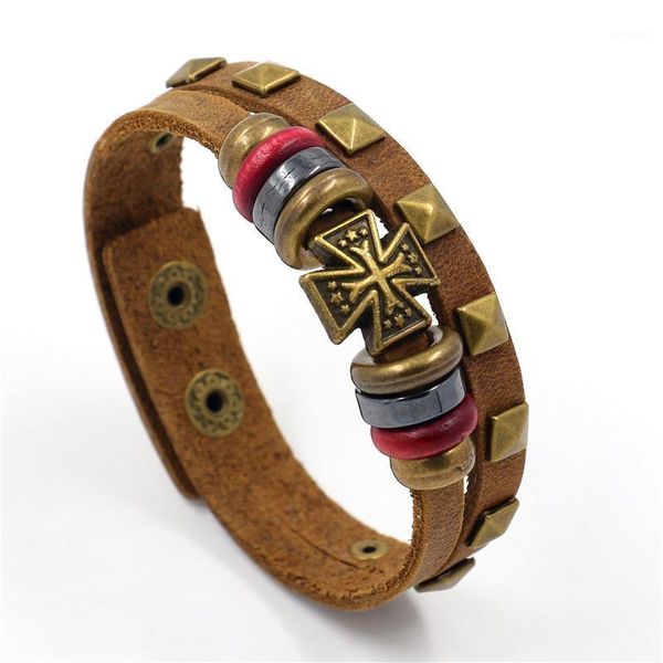 

charm bracelets 2021 men's retro style alloy cross leather bracelet with rivet cuffs exquisite ladies punk jewelry bracelet1, Golden;silver