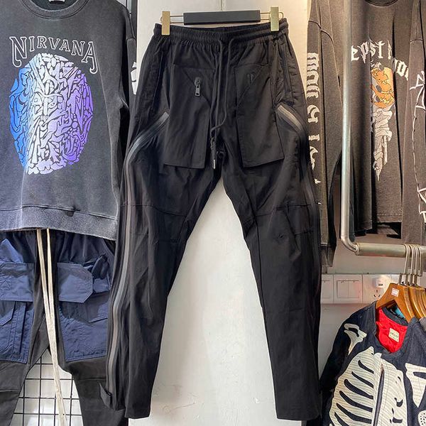 

men's pants ins same multi pocket vibe functional high street style zipper nylon casual sports pants, Black