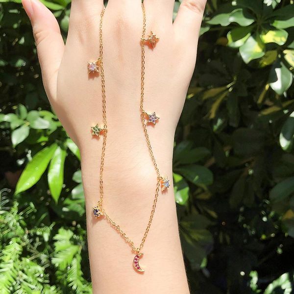 

pendant necklaces gold color copper multicolor moon star cubic zirconia simple women's fashion jewelry cobre cz colar, Silver
