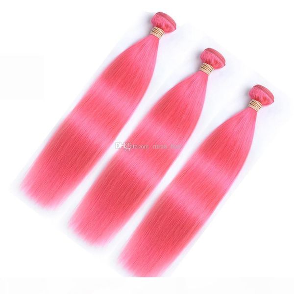 

pre-colored pink human hair rose pink straight remy human hair extension 10-30 inch brazilian pink virgin hair bundles double weft fast ship, Black;brown