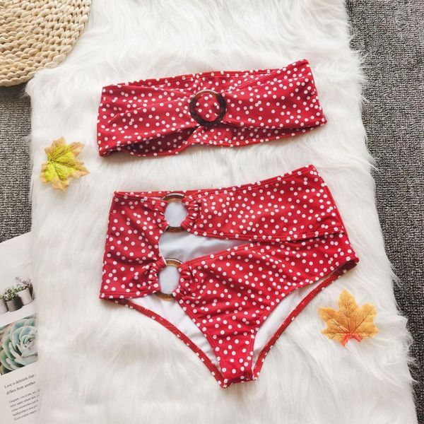 

strapless tube bikini set women red dot design swimwear women swimming suit high waist swimsuit lady1, White;black