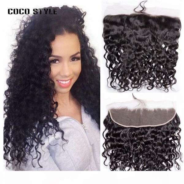 

malaysian water wave lace frontal closure with baby hair pre plucked ear to ear frontal 100% remy human hair weaves, Black;brown