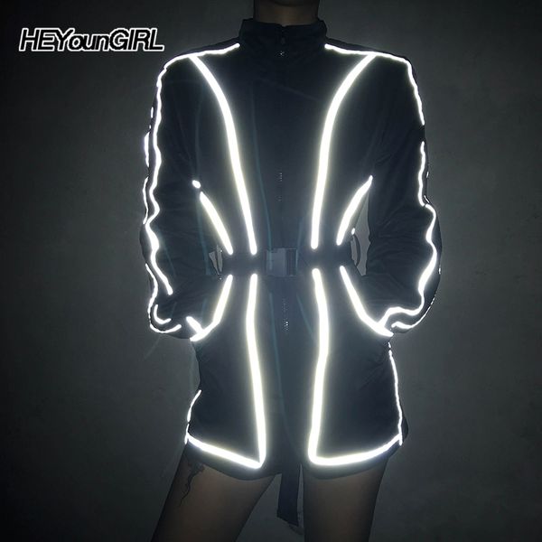 

new harajuku long sleeve playsuit women casual loose short jumpsuits ladies reflective strips black rompers belt autumn t200704, Black;white