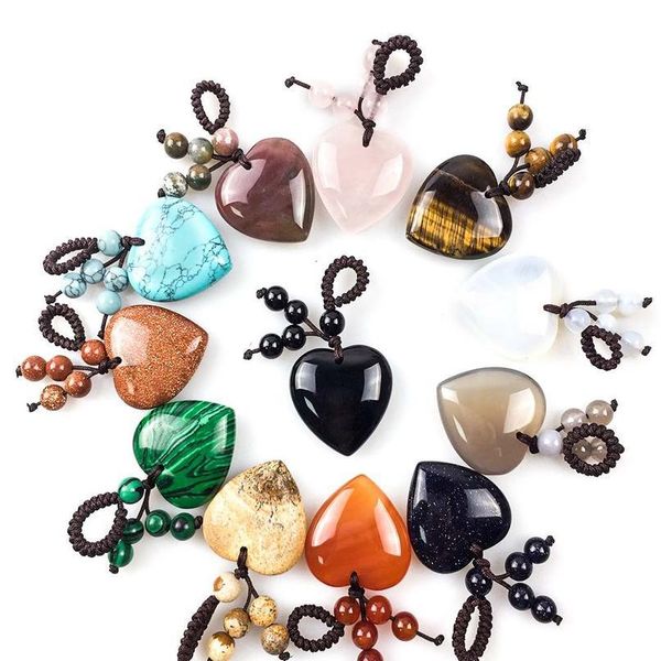 

handmade natural stone keychains reiki healing heart agates pink quartz keychains key ring for women men car bags acc jllytx, Black