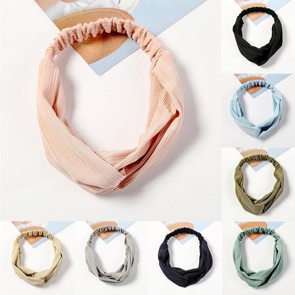

women solid color ice silk headband middle knotted hairband striped sport yoga turban female cross hair hoop hair accessories q sqcjwg