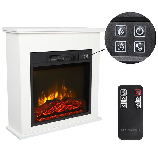 

18 inch 1400w white wood cabinet style heater mantel fireplace with small remote control movement