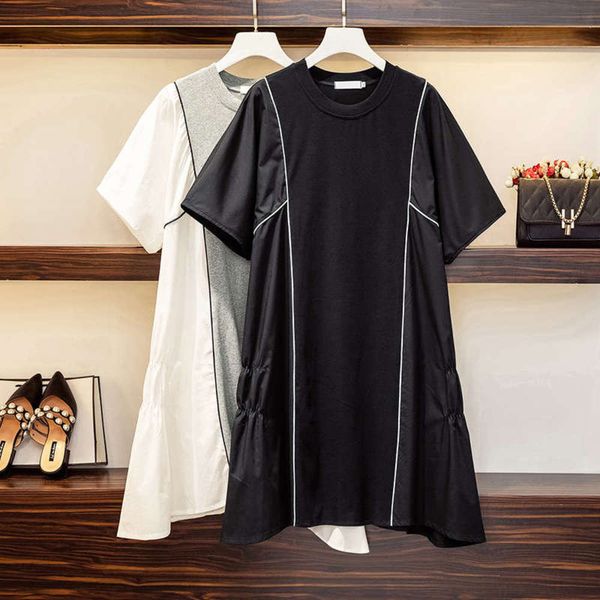 

stitching -wxw irregular large women's style side fat mm slim cover up dress, Black;gray