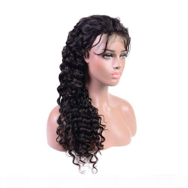 

malaysian human hair lace front wig 13x4 deep wave lace front wigs natural color curly 8-24inch hair products, Black;brown