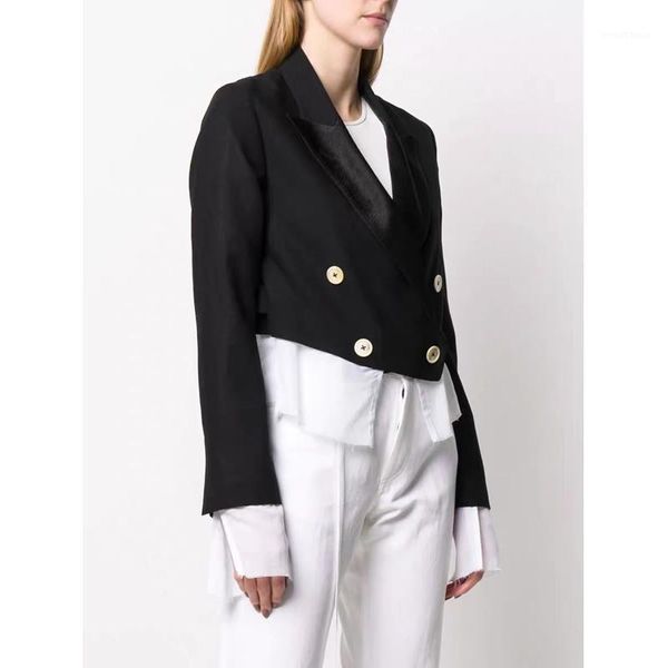 

6.10 designer custom runway summer women fashion high street black blazer outerwear ladies chic patchwork short coats1, White;black