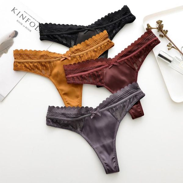 

l lace thong panties women underwear sports female lingerie soft satin string cute women breathable panties1, Black;pink