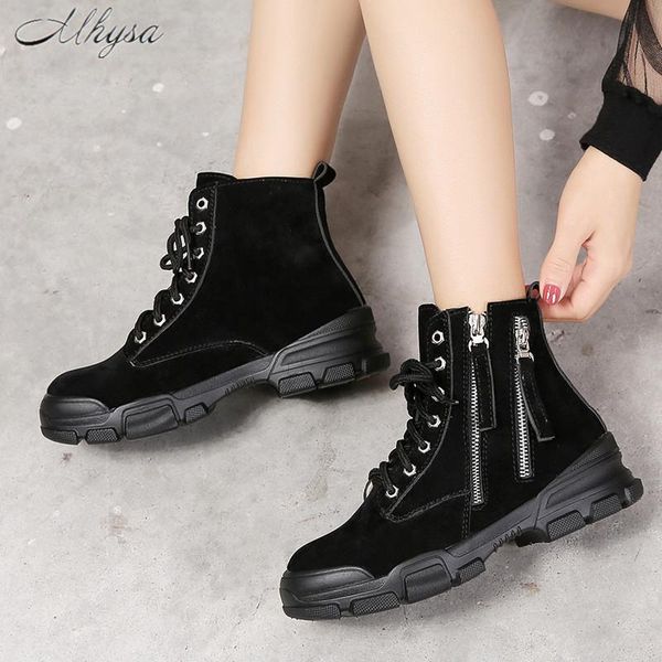 

winter women shoes square heel round toe short tube plus velvet warm front lace boots low cross straps w240, Black
