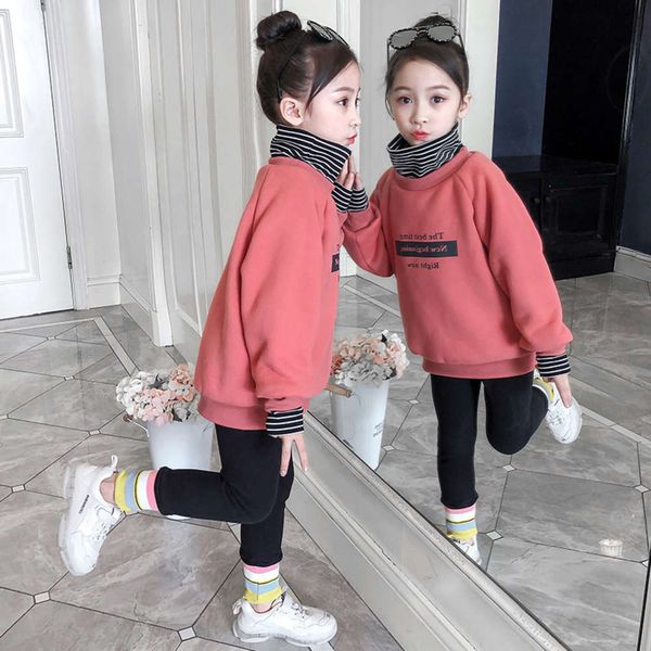 

plush girls' clothing winter new sweater 2020 korean children's versatile high collar top, Black