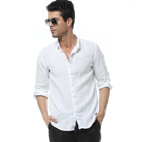 Мужские повседневные рубашки Оптовая продажа - 2021 белое белье мужчины с длинным рукавом стройная мужская одежда Camisa Masculina рубашка бренд одежда100 кг изнашиваемостью