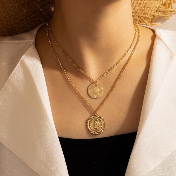 

brling new 2020 fashion ins vintage chain pendant choker human avatar simple circle alloy necklace for women girls gifts party, Golden;silver