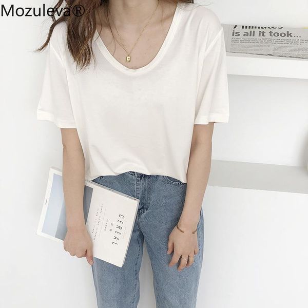 

mozuleva o-neck 12 colors options women t-shirt short sleeve loose cotton 2020 female basic shirt spring summer ladies tees1, White