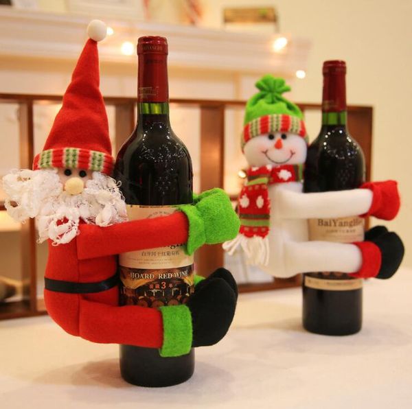 

рождественский орнамент объятия санта-клауса снеговика держатель бутылки красный вина бутылка милая кукла крышка домашнего стола украшения x, Blue