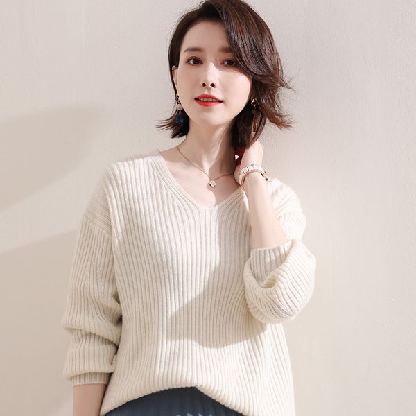 

autumn female nightgown 100% big cashmere v collar bat-collared soft women's soft, warm-bottomed, loose sleeves, White;black