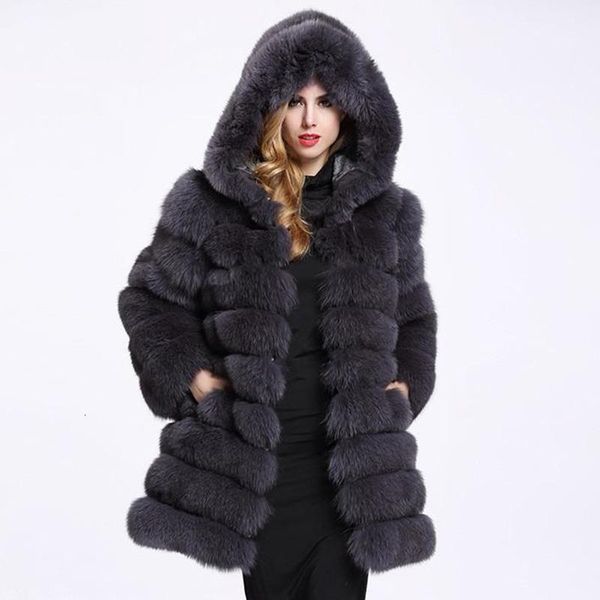 

female fur coat fox 40% natural winter female fox fur coat with fur vest female fox coat, Black