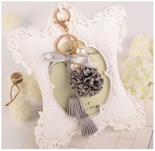 

korea flower keychain bag pendant bag holder crytals strass women bag flower charm key chain buckle key ring ch927 h sqctzg, Silver