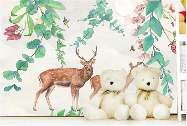 

wall paper 3 d custom any size 3d wall mural on the european hand painted leaves elk p wallpaper in the living room1