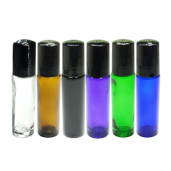

1pcs 10ml glass amber roll-on essential oil bottle portable travel perfume bottle rollable black plastic ca sqcraz