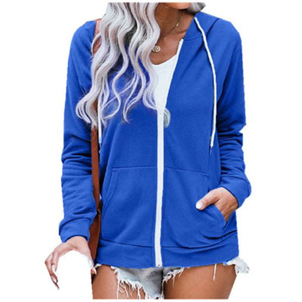 

2020 new autumn women's cardigan long sleeve sweater women's solid color hooded insert pocket zipper cardigan women's sweater, Black