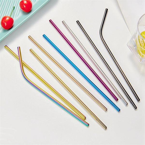 

stainless steel metal straw reusable drinking bent and straight type straws colorful for home party bar accessories hha1662