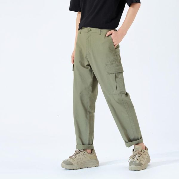 

casual trousers men 2020 summer new loose straight cropped pants overalls trendy pocket design drop shipping, Black