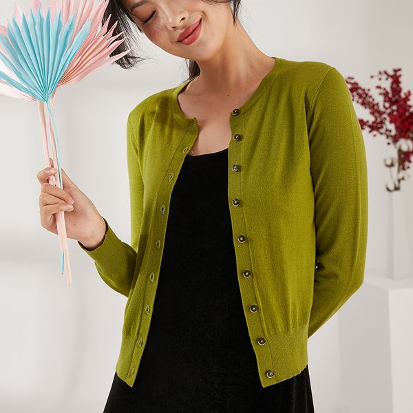 

women's wool round neck cardigan, White;black