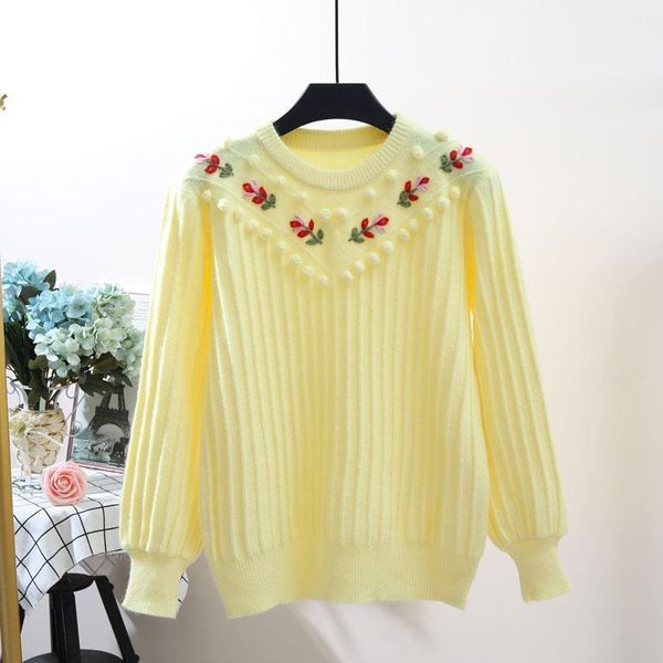 

2021 new moda alta qualidade nova gola o-camisola feminina mulher manga quente blusas bordadas de malha pulver y523 8f6r, White;black