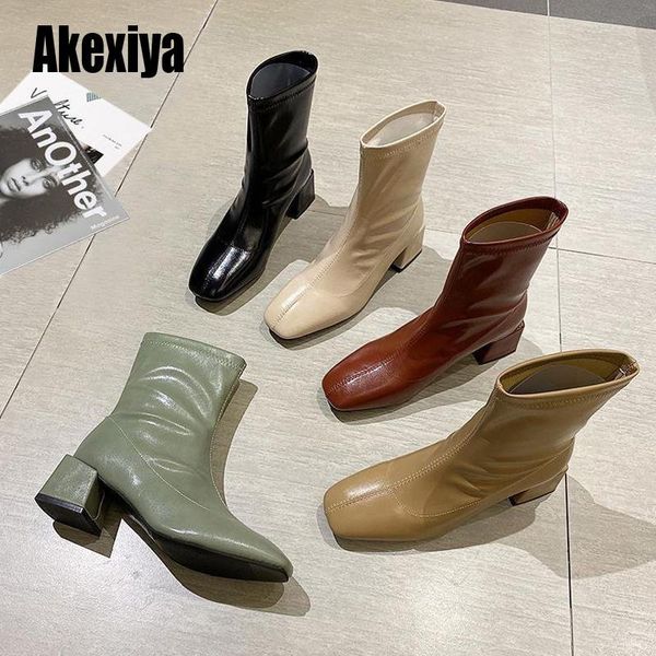 

women boots square toe fashion 2020 new arrivals thick mid heels comfortable ankle boots black ladies size 40 w039