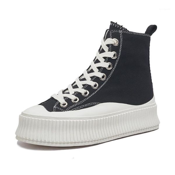 

claiami 2021 new arrived canvas lady boot casual women shoes ladies sneaker lace-up boots chunky rubber mujer schuh scarpe1, Black