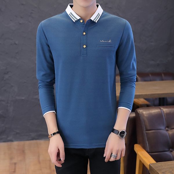 

2020 spring new fashion lapel long sleeve polo men's korean slim youth pullover, White;black
