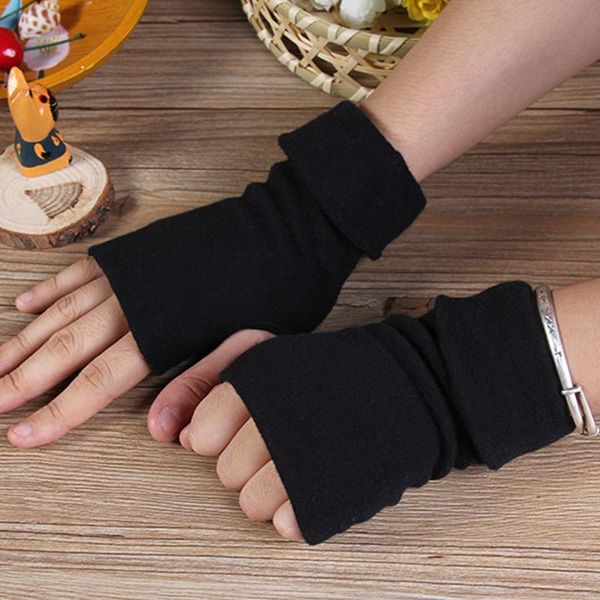 

double layer black warm solid color half finger winter warm cotton glovesa870