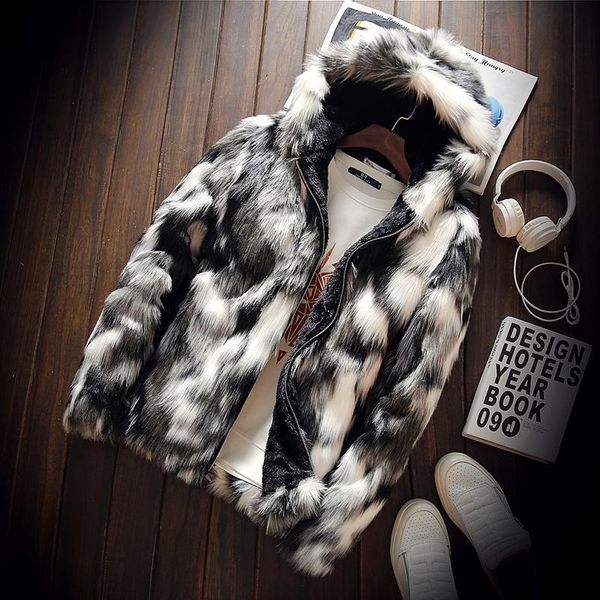 

2020 fashion male keep warm winter slim simulation fur jackets/men's leisure hooded coats thickening jackets, Black;brown