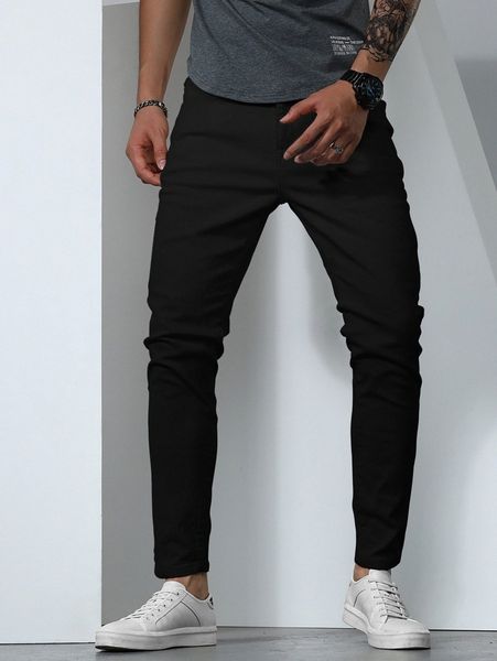 

men solid tapered jeans v15t#, Blue