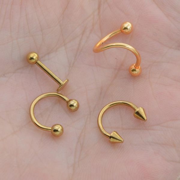 

2 шт. лот 10 стиль дизайн золотой хирургическая стальная бровей молотный жур ножом кольцо нос бар кольца тело пирсинг ювелирные изделия опто, Silver