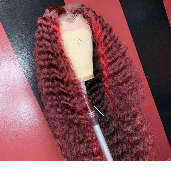 

dark red&wine red color curly red highlight lace part wig brazilian closure wig 99j colored ombre for women, Black;brown