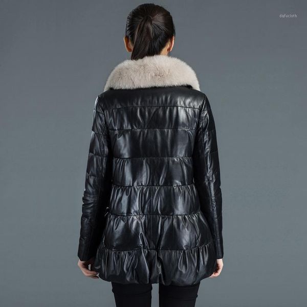 

real 100% sheepskin coat female collar down jacket 2020 winter jacket women genuine leather jackets 4xl my3672 s1, Black
