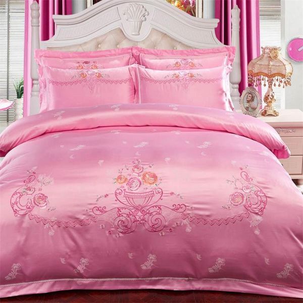 

papa&mima satin cotton embroidery bedding set  king linens sheet comforter cover pillow sham1