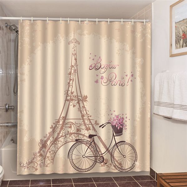

ретро париж башня велосипеды домашнего украшение для гостиной спальни гардины водонепроницаемых занавесок для душа 3d занавес ванной комнаты